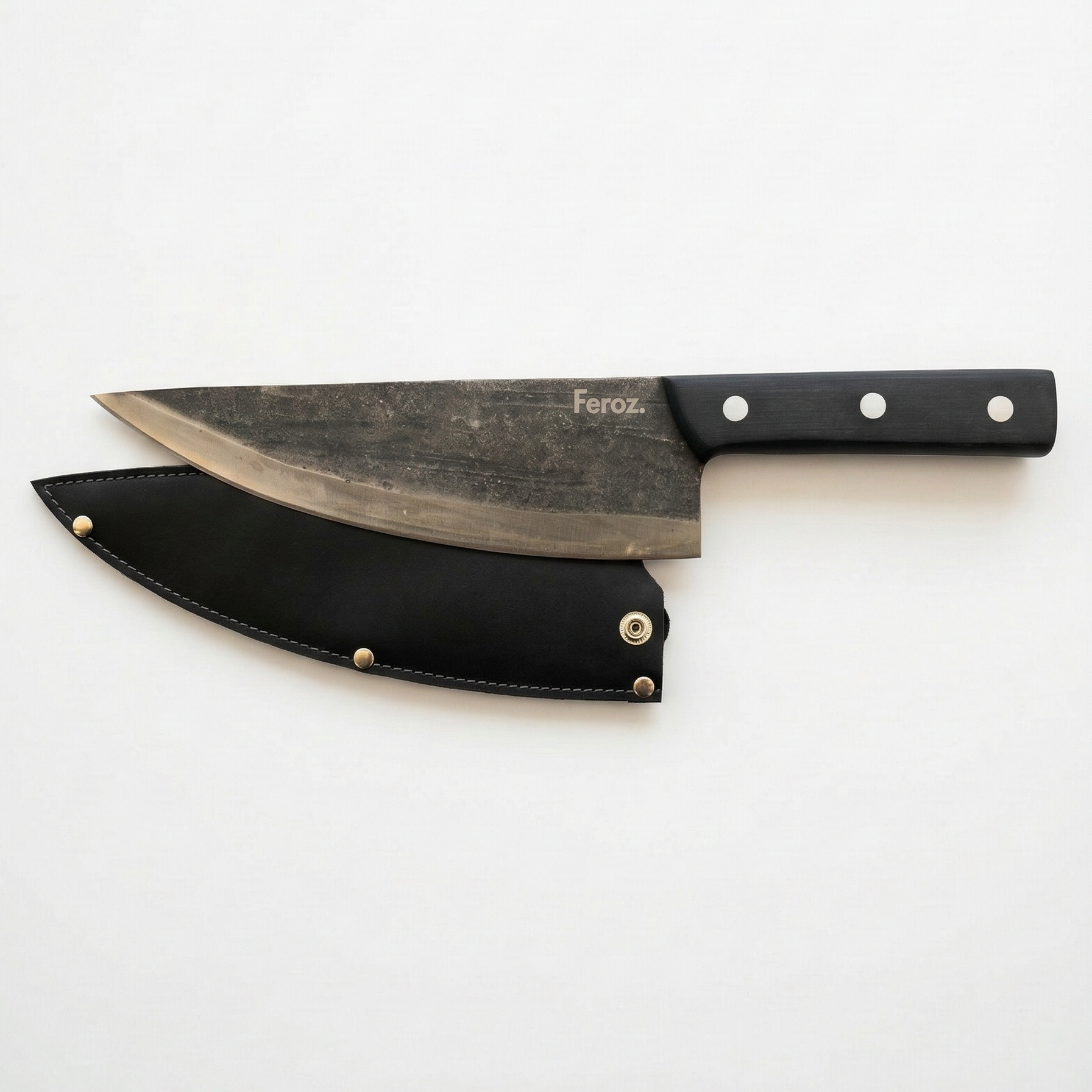 Cuchillo Parrillero  Forjado a Mano de 8” + Funda Negra de Cuero
